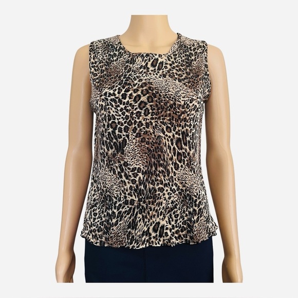 Choices casual accordion leopard print sleeveless top tank Medium brown black - Picture 1 of 11